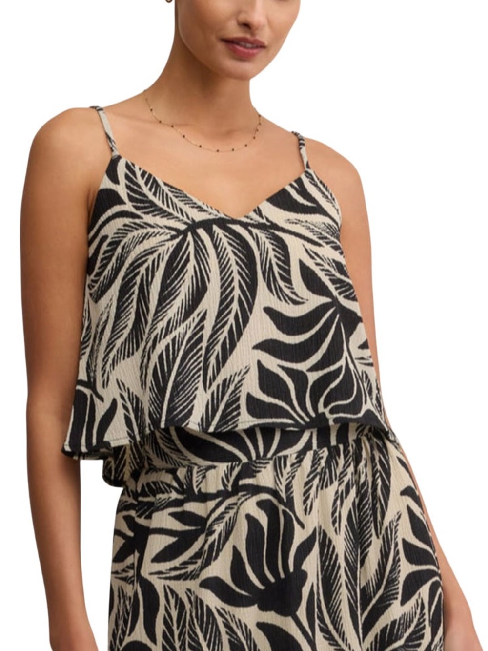 Z Supply Nolan Isla Leaf Crop Tank Top S Black White Palm Print